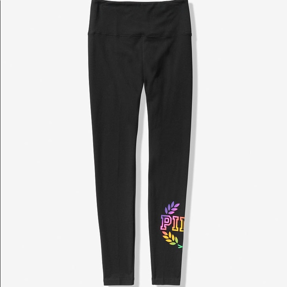 ❗️LAST💕VS PINK BLACK RAINBOW OMBRÉ LOGO LEGGINGS - Picture 2 of 4